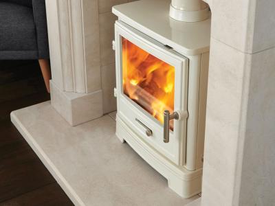 The Bassington Eco Baseline Stove in Warm White Enamel - side